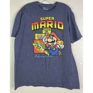 2018 Nintendo Super Mario Bros Adventures XL Blue/Gray T-shirt Cotton/polyester